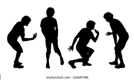 Vector silhouette of man who dances on white background.