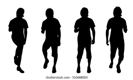 Vector silhouette of man who dances on white background.