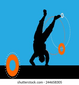 Vector silhouette of a man who is dancing break dance.