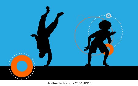 Vector silhouette of a man who is dancing break dance.