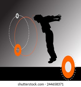 Vector silhouette of a man who is dancing break dance.