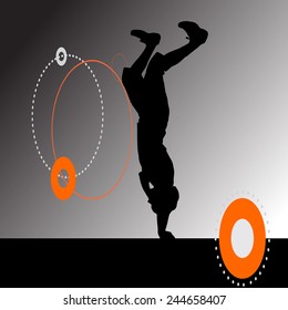 Vector silhouette of a man who is dancing break dance.