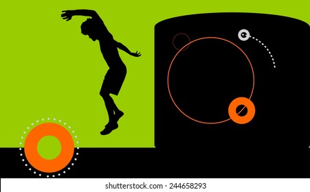 Vector silhouette of a man who does parkour.