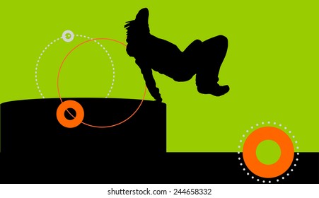 Vector silhouette of a man who does parkour.