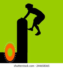 Vector silhouette of a man who does parkour.