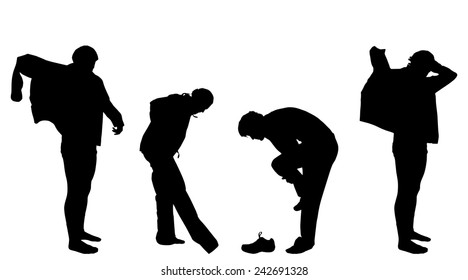 Vector silhouette of a man who dresses on a white background.