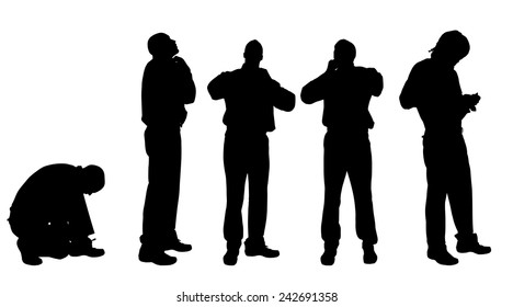 Vector silhouette of a man who dresses on a white background.