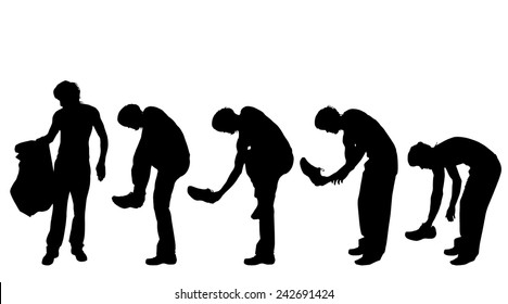 Vector silhouette of a man who dresses on a white background.