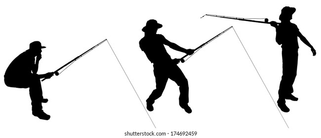 Vector silhouette of a man who fishes.