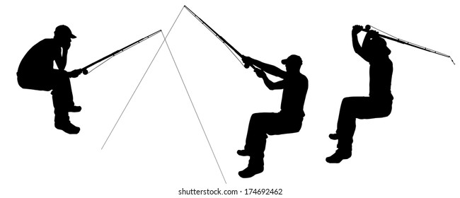 Vector silhouette of a man who fishes.