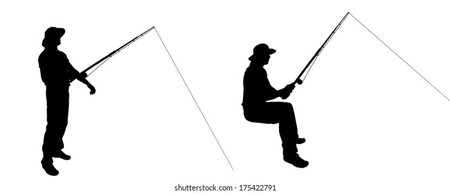 Vector silhouette of a man who fishes.