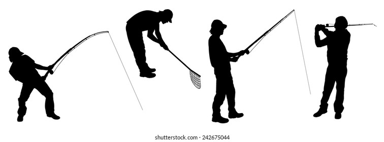 Vector silhouette of a man who fishes.