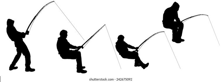 Vector silhouette of a man who fishes.