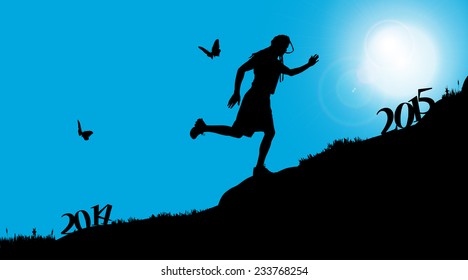 Vector silhouette of a man who goes into the new year.
