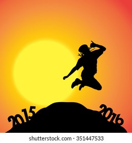 Vector silhouette of a man who goes for the new year.