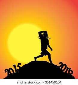 Vector silhouette of a man who goes for the new year.