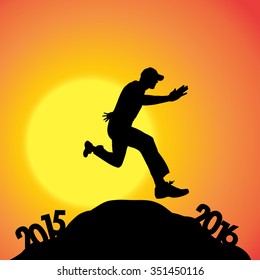 Vector silhouette of a man who goes for the new year.