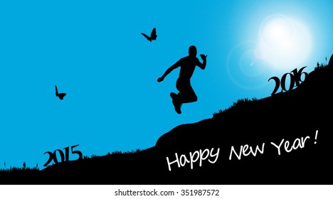 Vector silhouette of a man who goes for the new year.