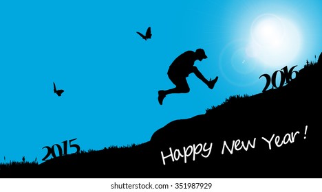 Vector silhouette of a man who goes for the new year.
