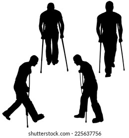 Vector silhouette of a man who has crutches.