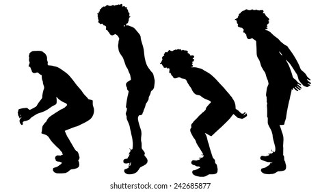Vector silhouette of a man who jump on a white background.
