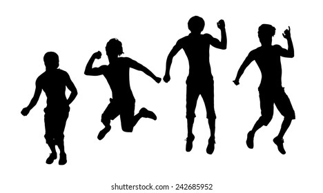 Vector silhouette of a man who jump on a white background.