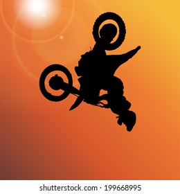 Vector silhouette of a man who jumps on a motorbike.