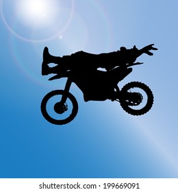 Vector silhouette of a man who jumps on a motorbike.