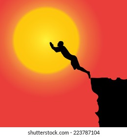 Vector silhouette of the man who jumps off a cliff.