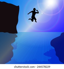 Vector silhouette of a man who jumps into the water.