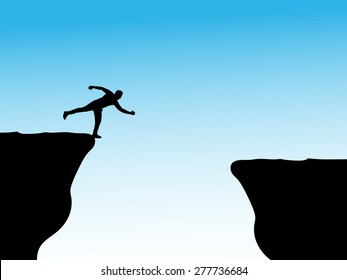 Vector silhouette of a man who jumps over rocks