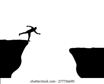 Vector silhouette of a man who jumps over rocks