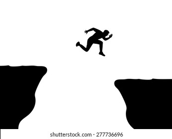 Vector silhouette of a man who jumps over rocks