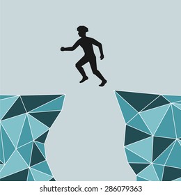 Vector silhouette of a man who jumps over the precipice