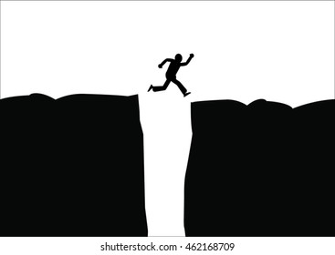 Vector silhouette of a man who jumps over rocks.