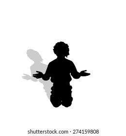 Vector silhouette of a man who kneels.