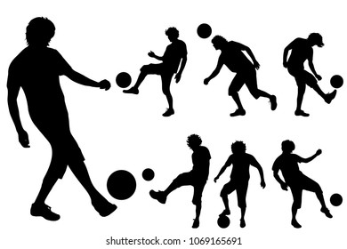 Vector silhouette of man who play volleyball on white background.