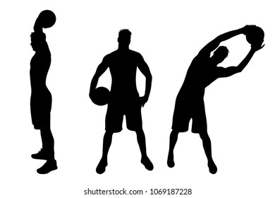 Vector silhouette of man who play volleyball on white background.