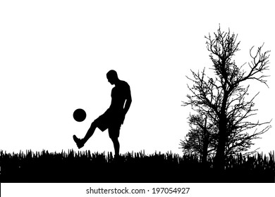 Vector silhouette of man who play football.