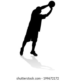 Vector silhouette of a man who play basketball. 