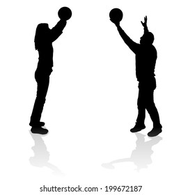 Vector silhouette of a man who play basketball. 