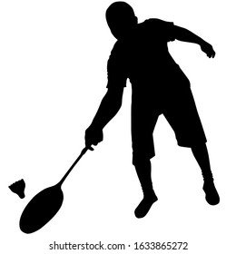 Vector silhouette of a man who plays badminton