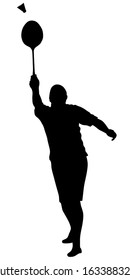 Vector silhouette of a man who plays badminton