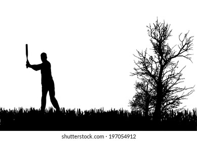 Vector silhouette of a man who plays baseball.