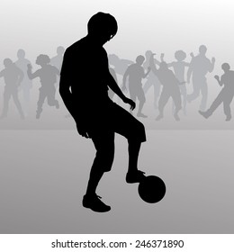 Vector silhouette of a man who plays football.