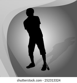 Vector silhouette of a man who plays golf.