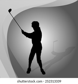 Vector silhouette of a man who plays golf.