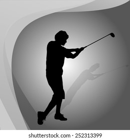Vector silhouette of a man who plays golf.