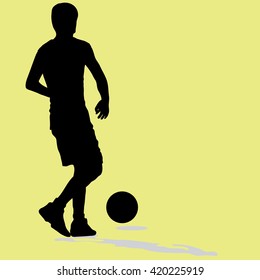 Vector silhouette of a man who plays football on yellow background