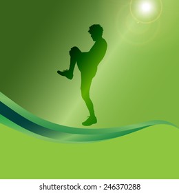 Vector silhouette of a man who practice on a green background.